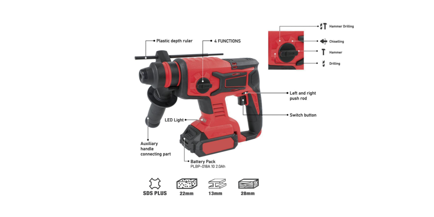 Hantechn@ 18V Lithium-lon Brushless Cordless 2J SDS-PLUS Rotary Hammer3