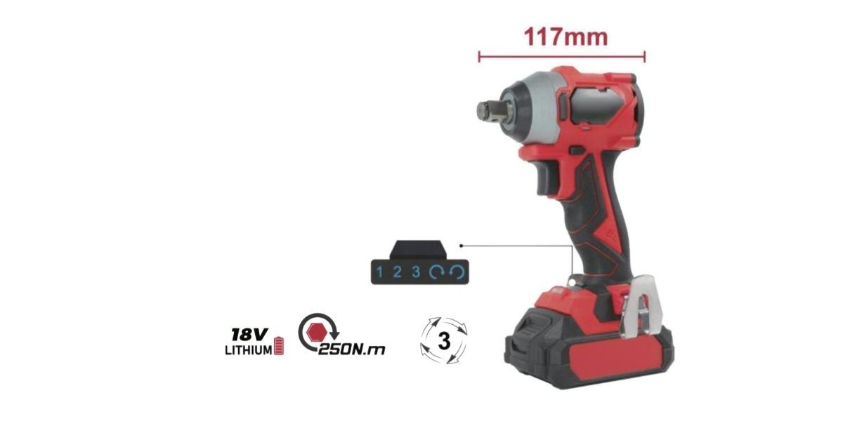 Hantechn@ 18V Litio-lon eskuilarik gabeko haririk gabeko 3 abiadura erregulagarria Torque Inpaktu-giltza (250N.m)-1