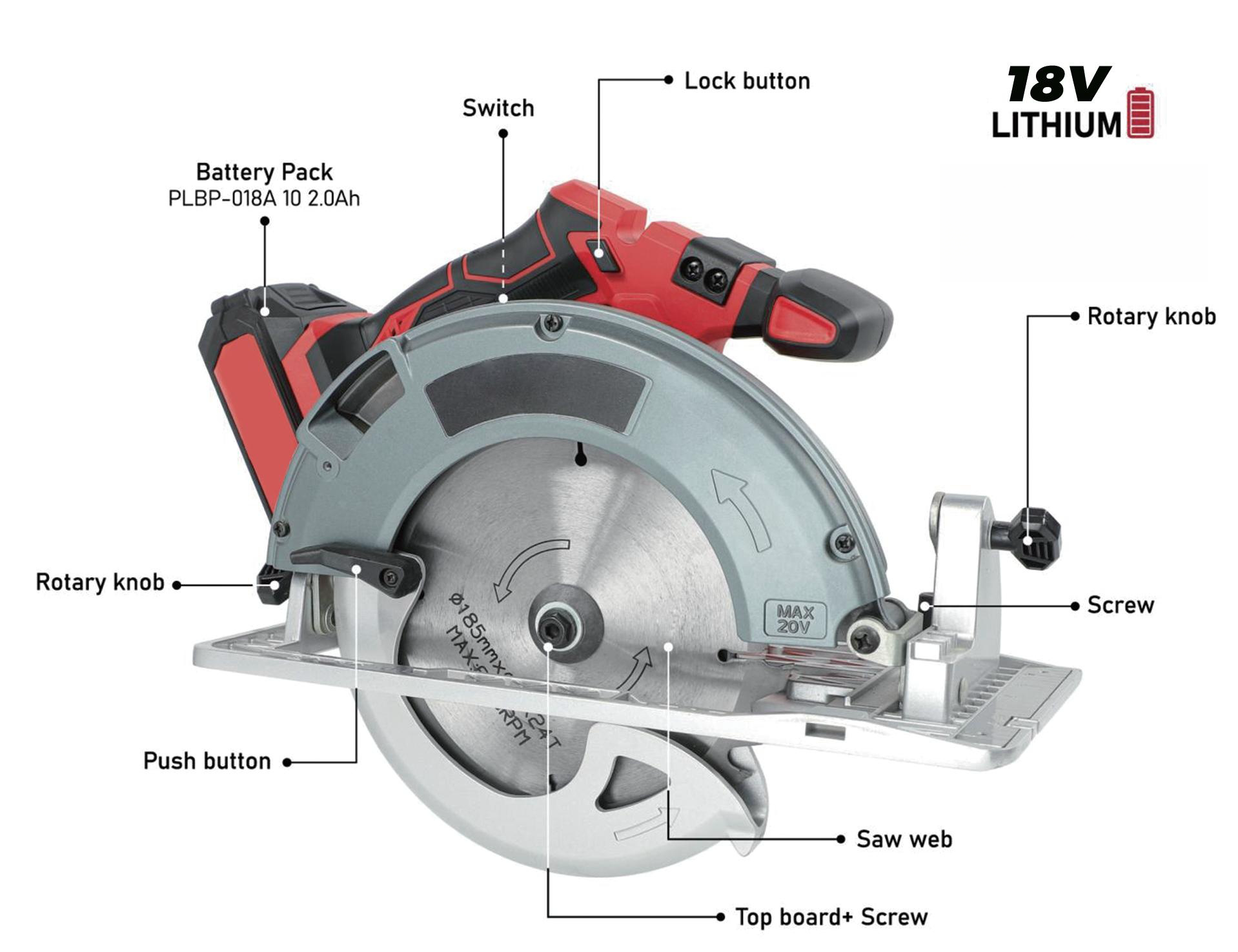 Hantechn@ 18V Lithium-lon borstlös sladdlös 7-14 cirkelhandsåg (5000rpm)