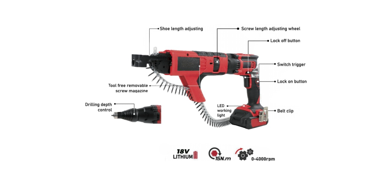 Hantechn@-18V-Lithium-lon-Cordless-Autofeed-Drywall-Chave de fenda1